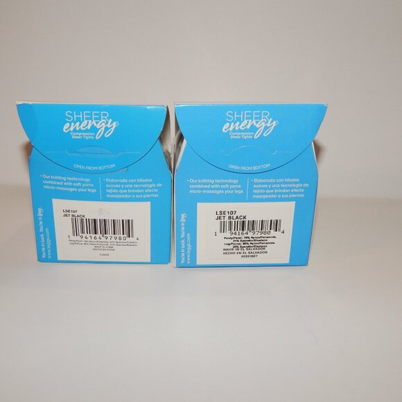 2 A - L'eggs Jet Black Sheer Energy Control Top Stockings Leggs Tights Pantyhose - Picture 3 of 3